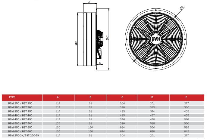 BSM 250-2K ASPİRATÖR ÖLÇÜLERİ